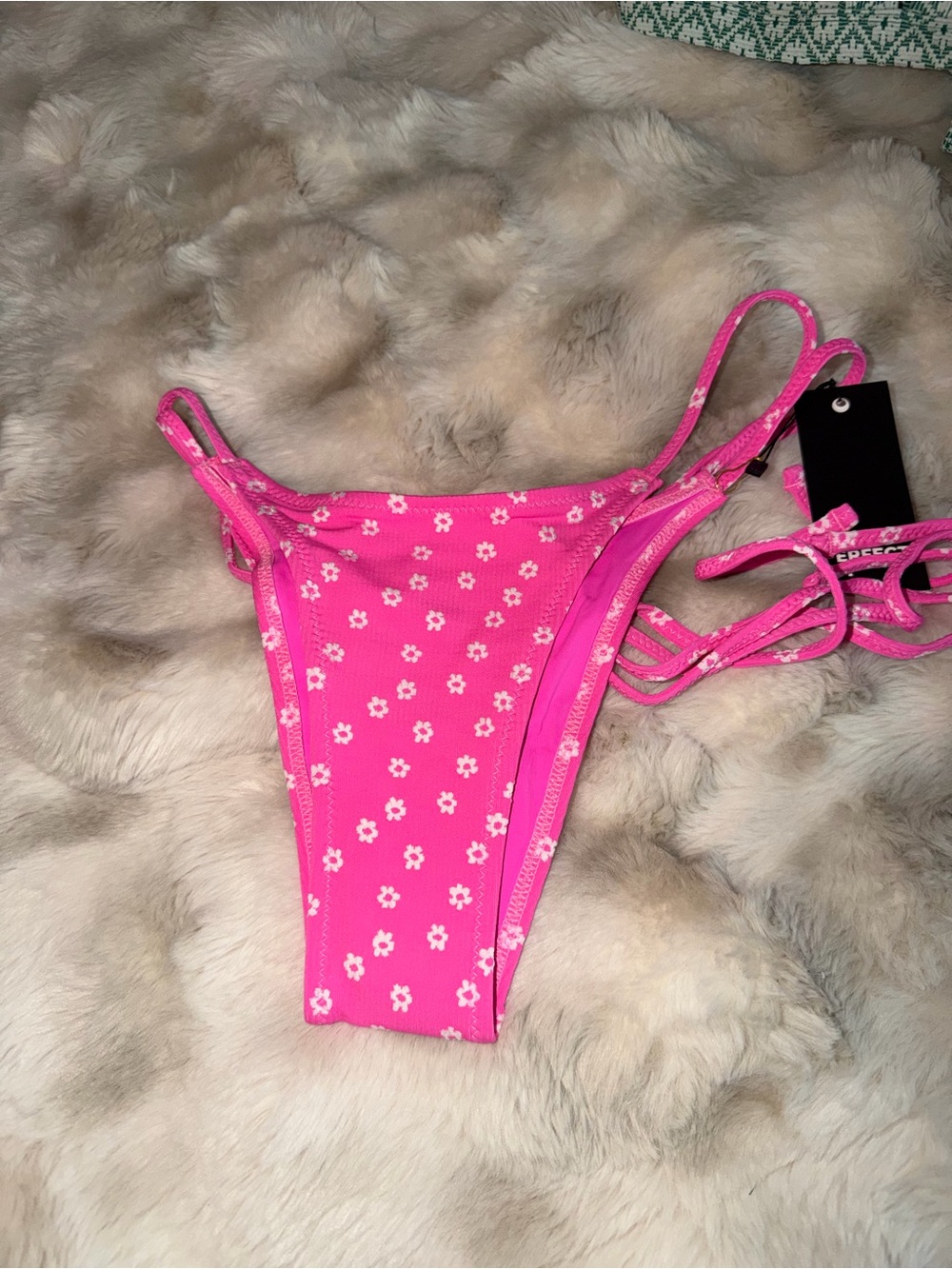 Hot Pink Daisy Print Bikini Bottom with Side Straps